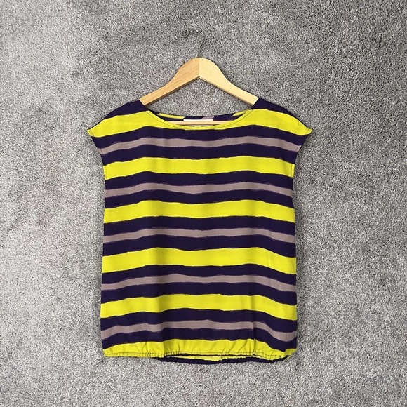 Ann Taylor Loft Shirt Womens Petite Small PS Multicolor Striped Short Sleeve - Picture 1 of 7